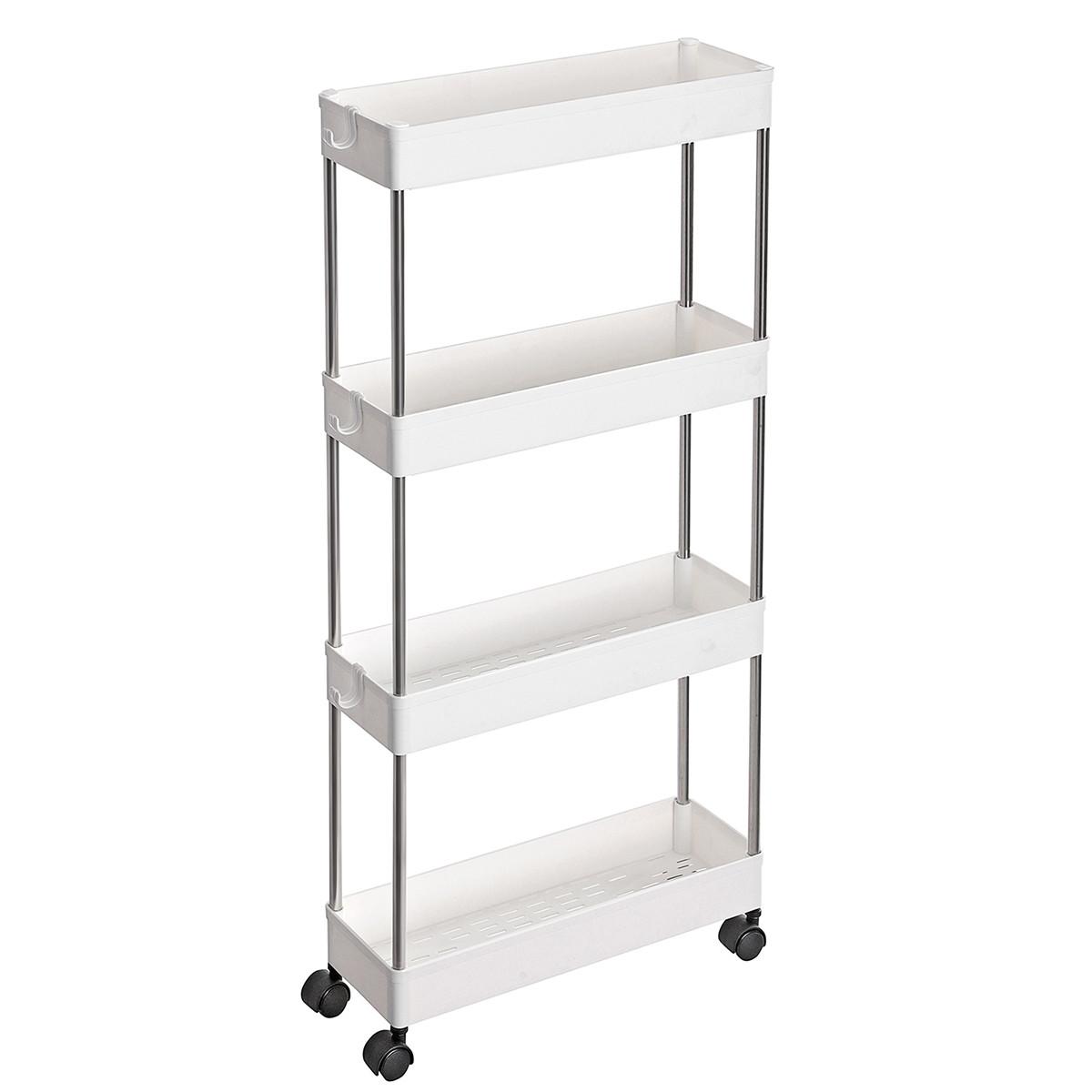 SERVIERWAGEN auf Rollen mit 4 Ebenen - L12,5 x H86 cm - Weiß, Kunststoff (12.5/86/15cm) - Calicosy