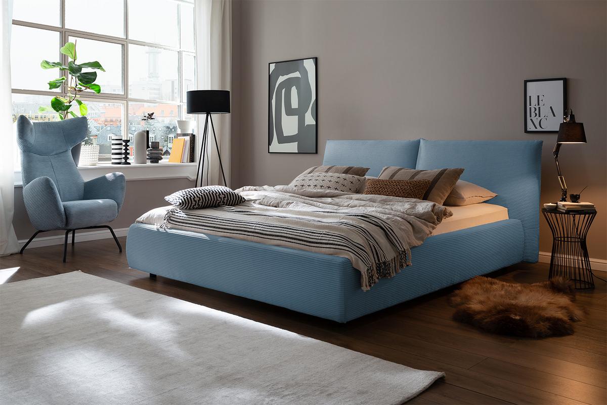 POLSTERBETT HENRY Hellblau Cord - Hellblau, Textil (200/200cm) - KAWOLA