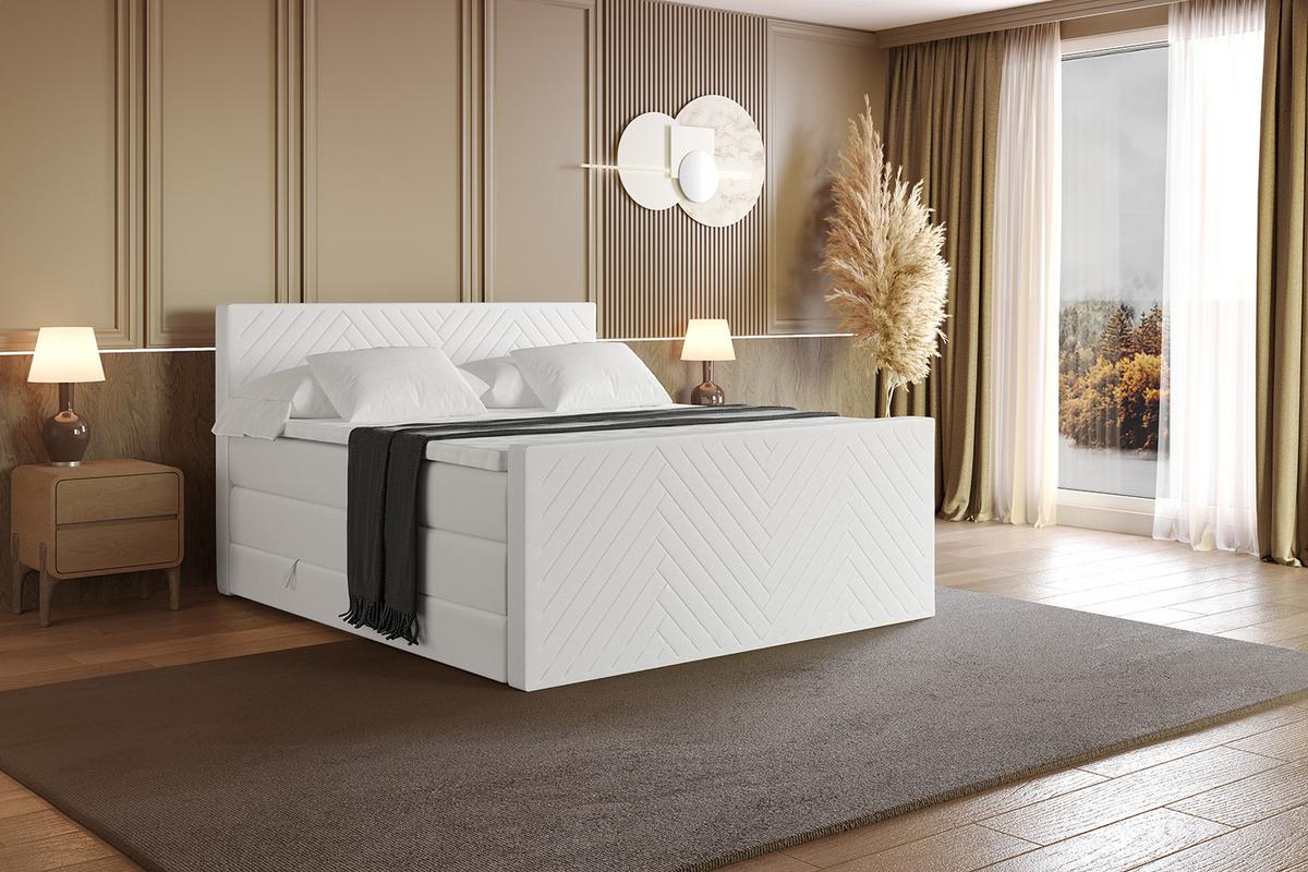 BOXSPRINGBETT mit Matratze und Lattenrost - VEXA-Z KING-120x200 - Weiß Kunstleder - Weiß, Holzwerkstoff (120/200cm) - ALTDECOR