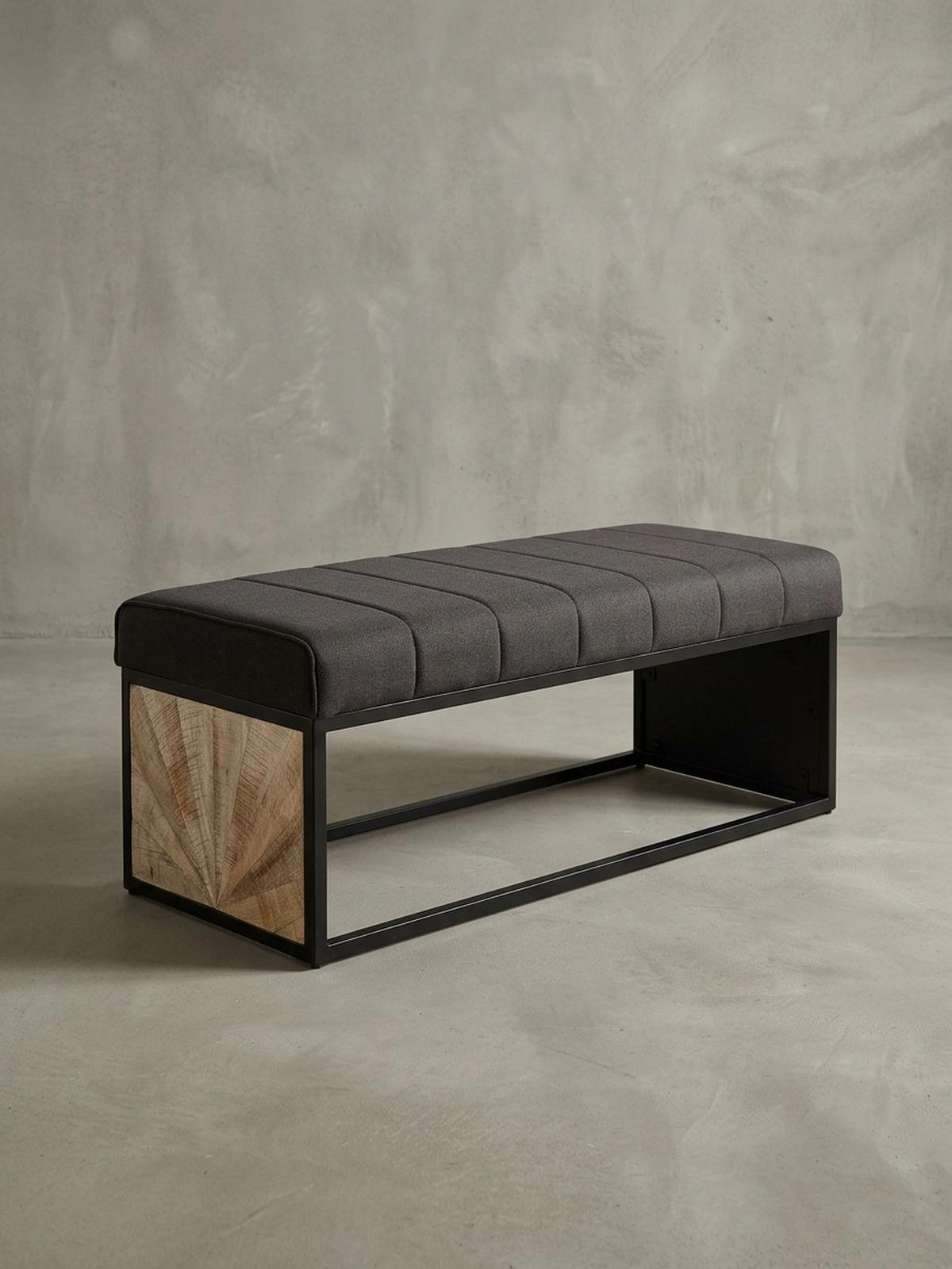 SITZBANK – Metall, Retro-Look, Rillenmuster - Schwarz, Textil/Metall (105/40/40cm) - KADIMA DESIGN