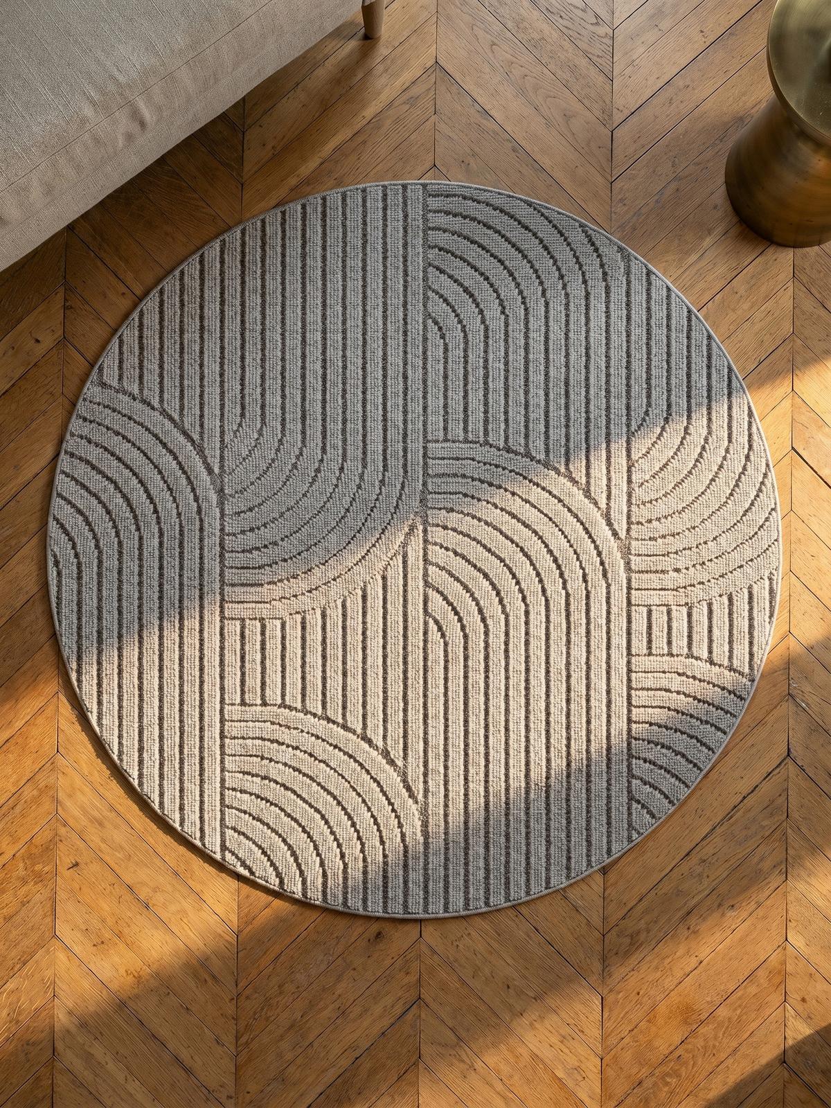 TEPPICH Flachgewebe LANGAU in Silber, mit geometrischen Bögen, Ø 200 cm - Silberfarben, Textil (200/200cm) - KADIMA DESIGN