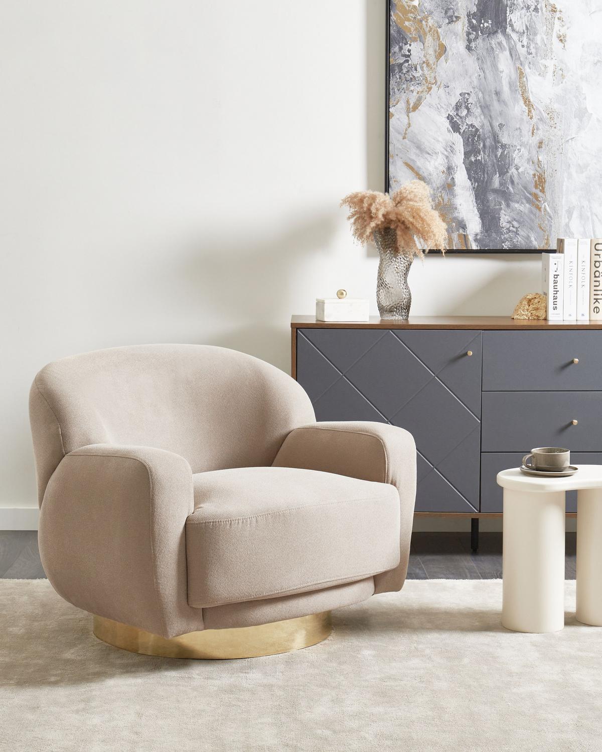 SESSEL Taupe Lejre - Taupe/Goldfarben, Textil (92/70/83cm) - Beliani