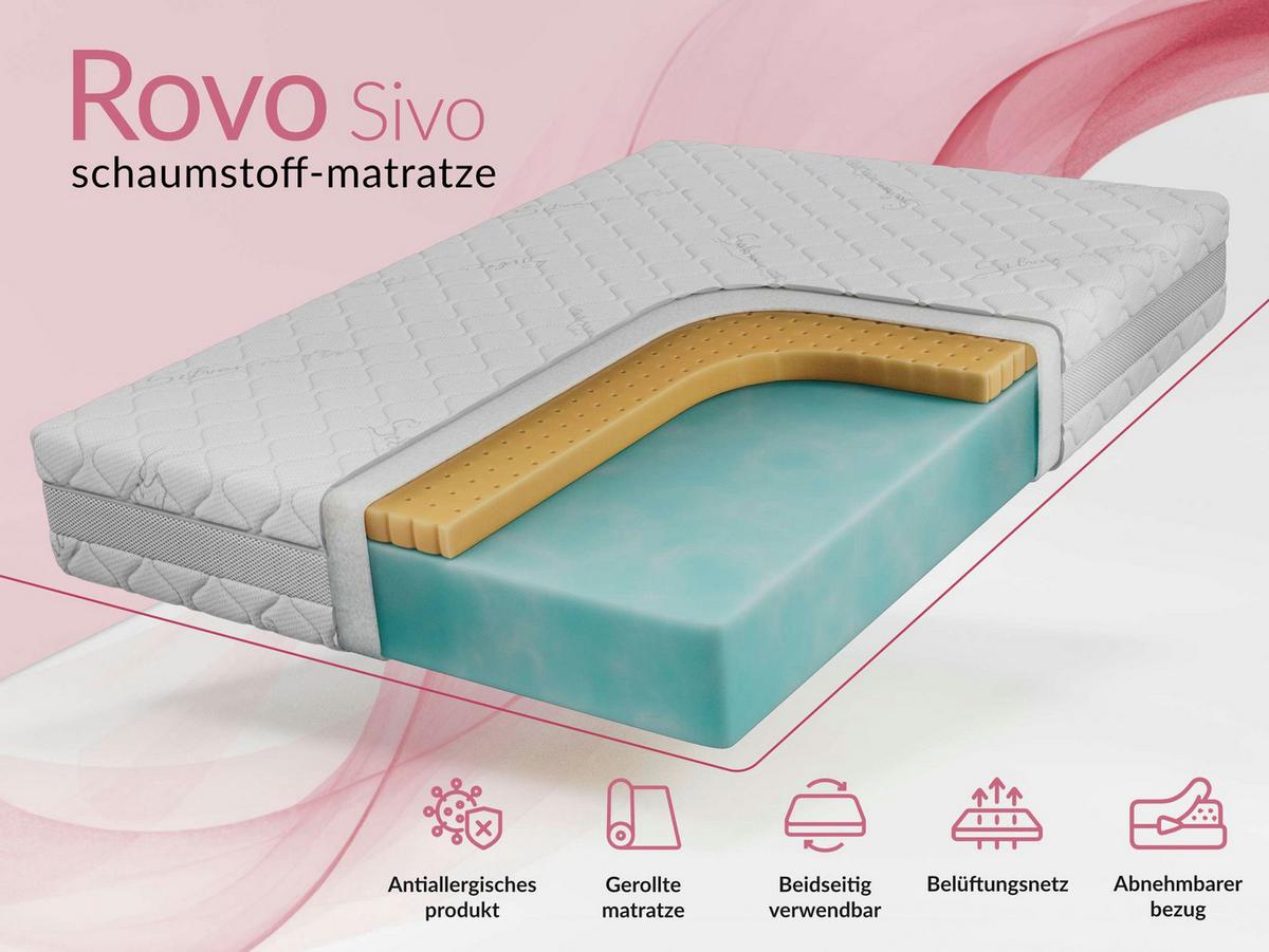 LATEXMATRATZE ROVO - 140/200 - H2 - Sivo - Weiß, Textil (140/200cm) - MKS
