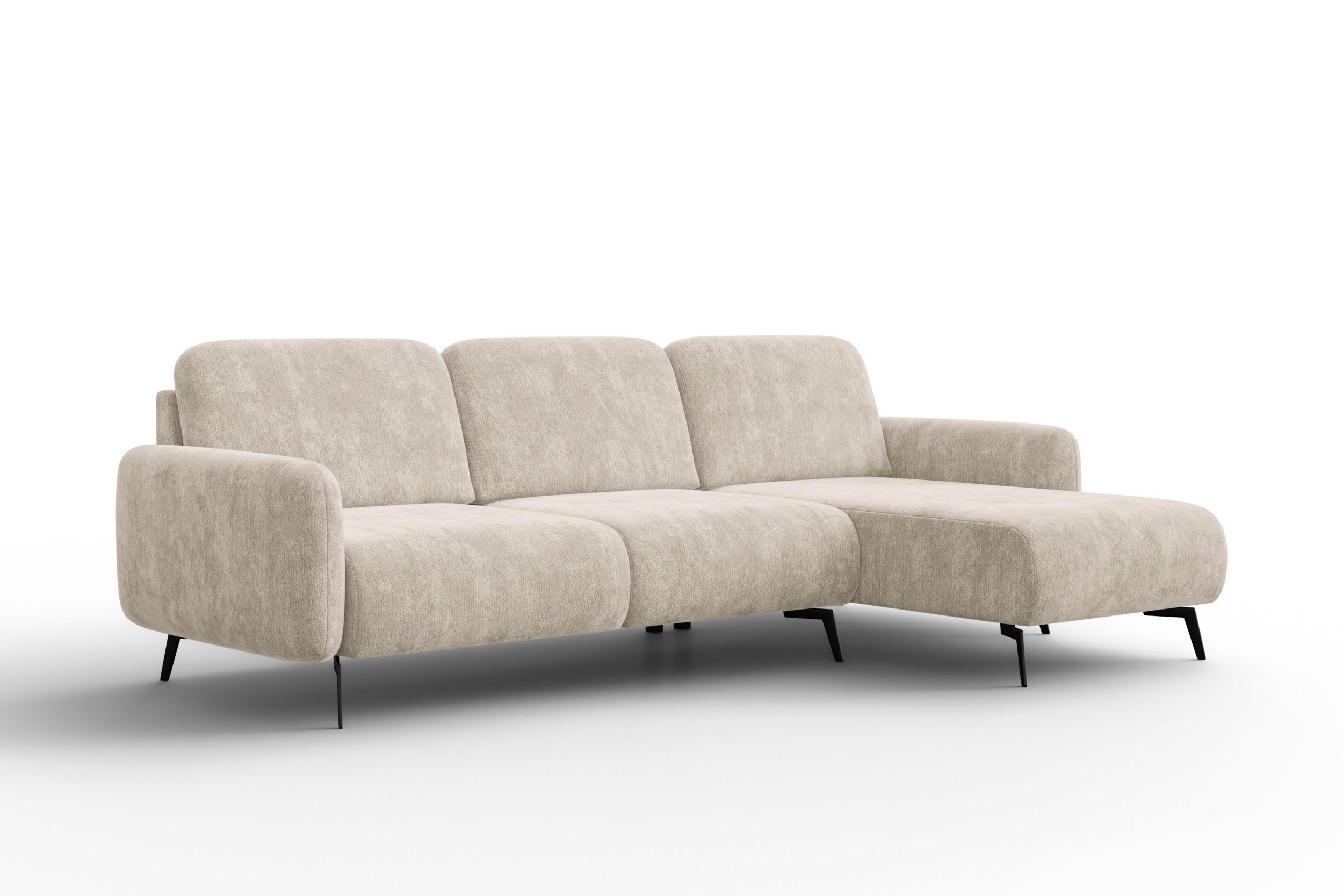 ECKSOFA FEBE 4-Sitzer RECHTS, cremefarbener Chenille-Stoff - Creme/Schwarz, Holz/Textil (264/157cm) - Wozimo