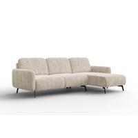 ECKSOFA FEBE 4-Sitzer RECHTS, cremefarbener Chenille-Stoff - Creme/Schwarz, Holz/Textil (264/157cm) - Wozimo
