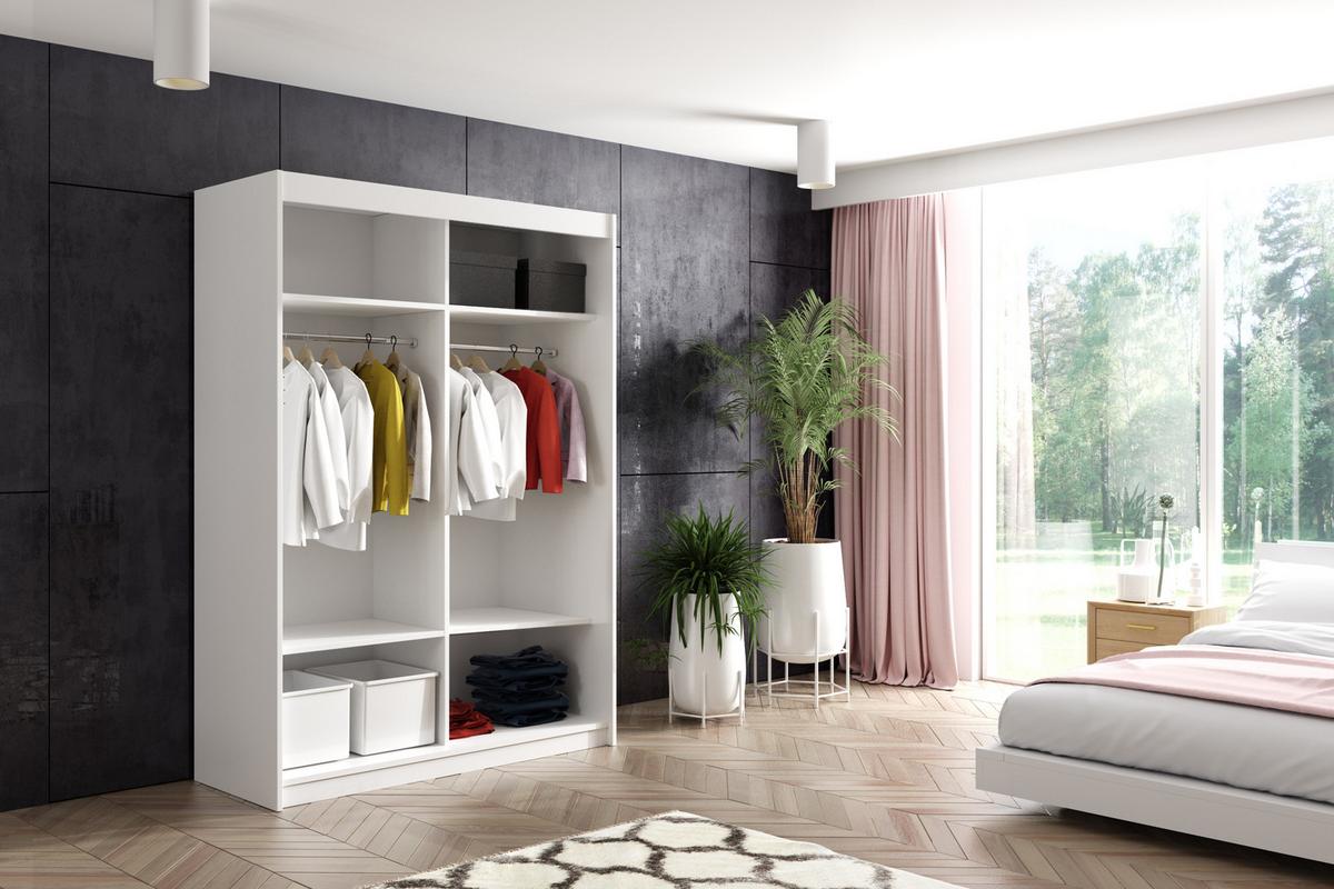 KLEIDERSCHRANK mit Spiegel-Schiebetüren und Aluminium-Leisten, LED-Beleuchtung - VIVONA - 150 cm Schwarz - Schwarz, Holzwerkstoff (150/216/61cm) - ALTDECOR