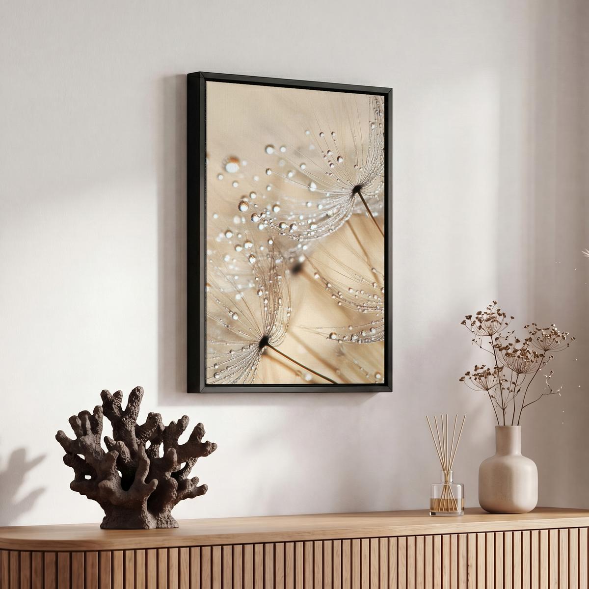 LEINWAND Bilder mit Rahmen - Löwenzahn - Abstrakt - Natur - Beige - 20x30 - Braun, Textil (20/30cm) - MuchoWow