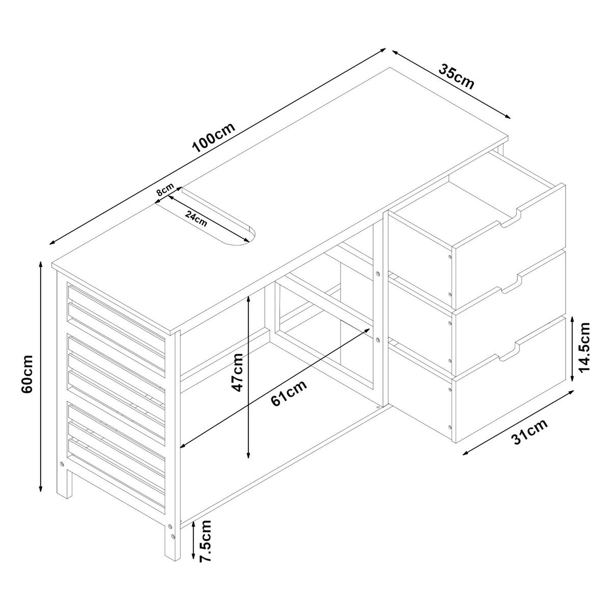 WASCHBECKENUNTERSCHRANK Boksereys - Naturfarben, Naturmaterialen (100/60/35cm) - [en.casa]