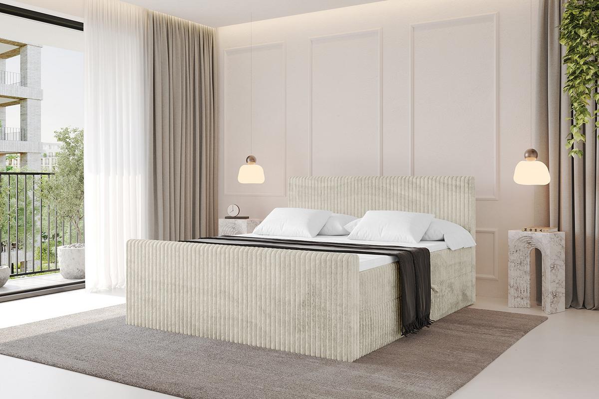 BOXBETT mit Matratze H3 und Lattenrost - TOLO-Z - 140x200 Cord - Creme - Champagner, Holzwerkstoff (140/200cm) - ALTDECOR