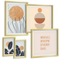 BILDER SET 5er Set - 50x50 cm & 20x30 cm & 40x60 cm Goldrahmen - Waldnebel, Fluss, Gewächshauspflanzen - Goldfarben, Kunststoff (40/60cm) - TULUP
