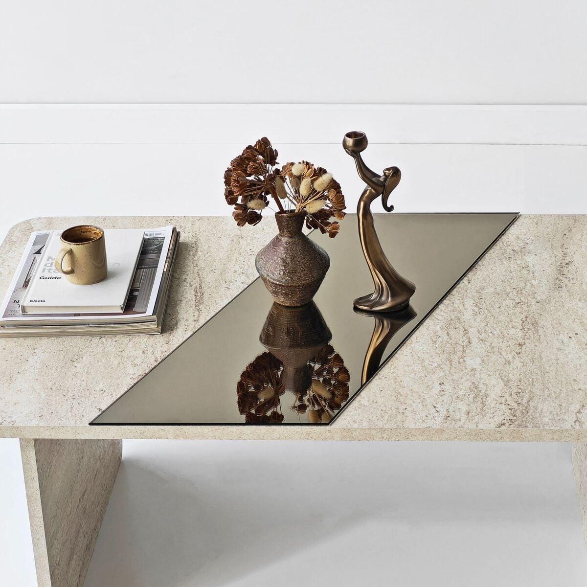 COUCHTISCH mit rechteckiger Spiegelplatte 100/60/40 cm - Beige, Holzwerkstoff (7/60/40cm) - Calicosy