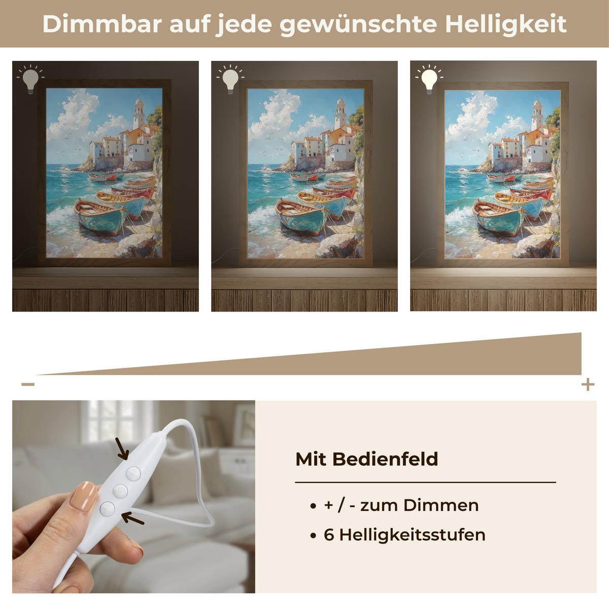 WANDLEUCHTE Boote - Felsen - Meer - Sonne 20x30 cm - Blau, Holzwerkstoff (20/30/8cm) - OnlyWow