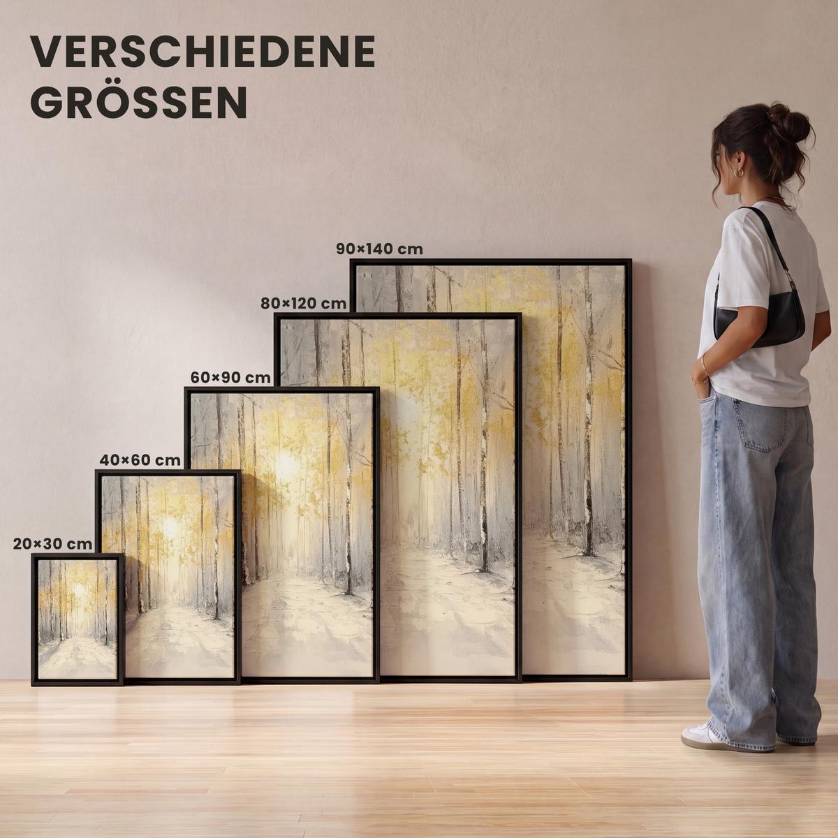 LEINWAND Bilder mit Rahmen - Winter - Abstrakt - Schnee - Natur - Sonne - 20x30 - Grau, Textil (20/30cm) - MuchoWow