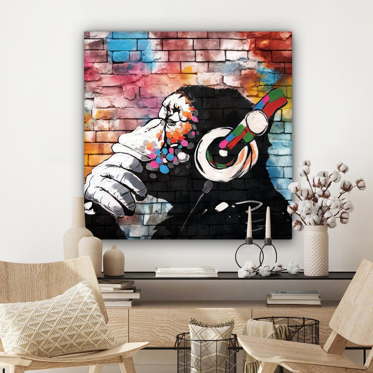 LEINWANDBILD Affe - Graffiti - Musik Deko Groß 90x90 cm - Multicolor, Textil (90/90cm) - MuchoWow