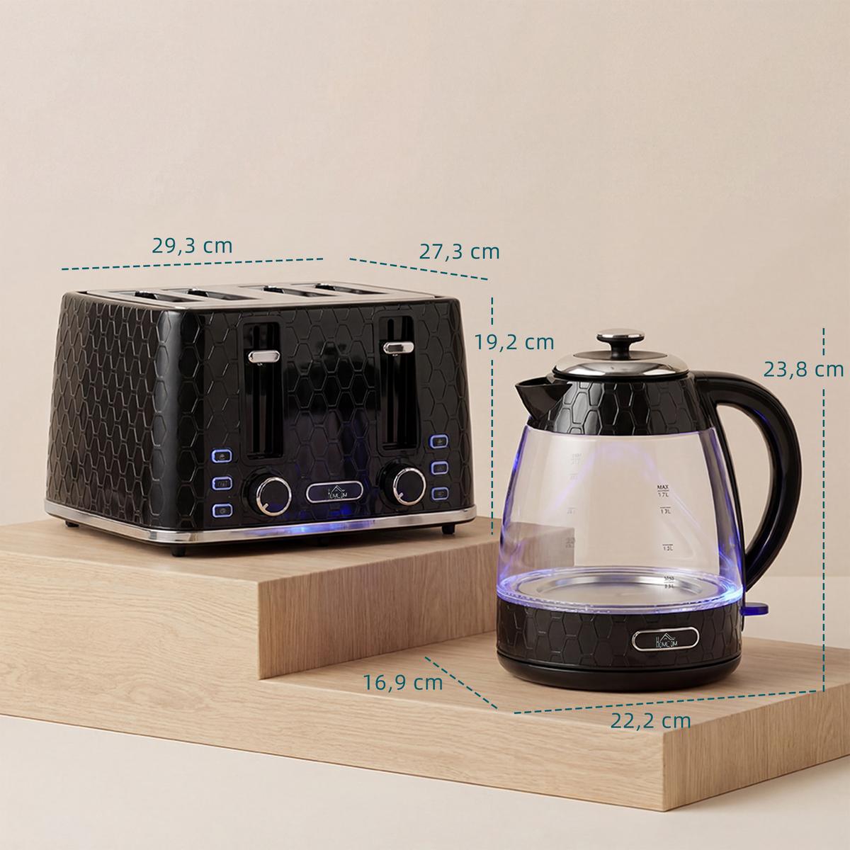 WASSERKOCHER-TOASTER SET aus Kunststoff Edelstahl Schwarz - Schwarz, Kunststoff (16.9/23.8/22.2cm) - HOMCOM