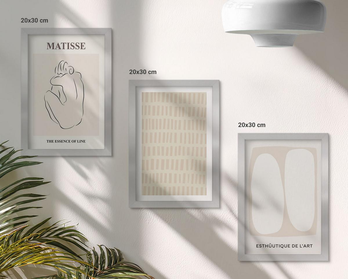BILDER SET 3er Set - 20x30 cm Silberner Rahmen - Linien, Formen, Beige, Weiß - Silberfarben, Kunststoff (20/30cm) - TULUP