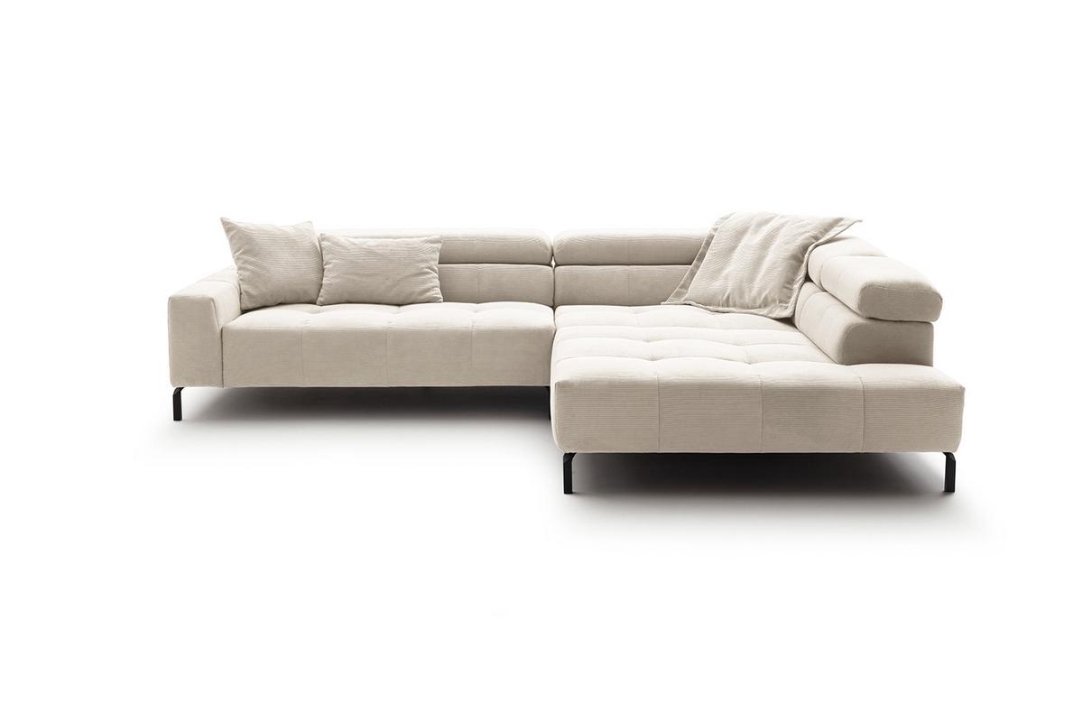 ECKSOFA MIT MOTORISCHEM SITZVORZUG OHIO Weiß Cord Relaxfunktion - Schwarz/Weiß, Textil/Metall (311/219cm) - KAWOLA