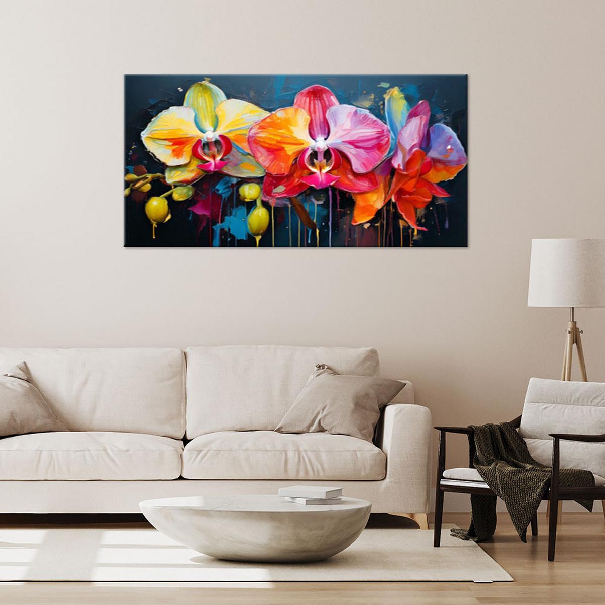LEINWANDBILD Bunte Orchideen Blumen 80x40cm - Multicolor, Textil (80/40cm) - Feeby