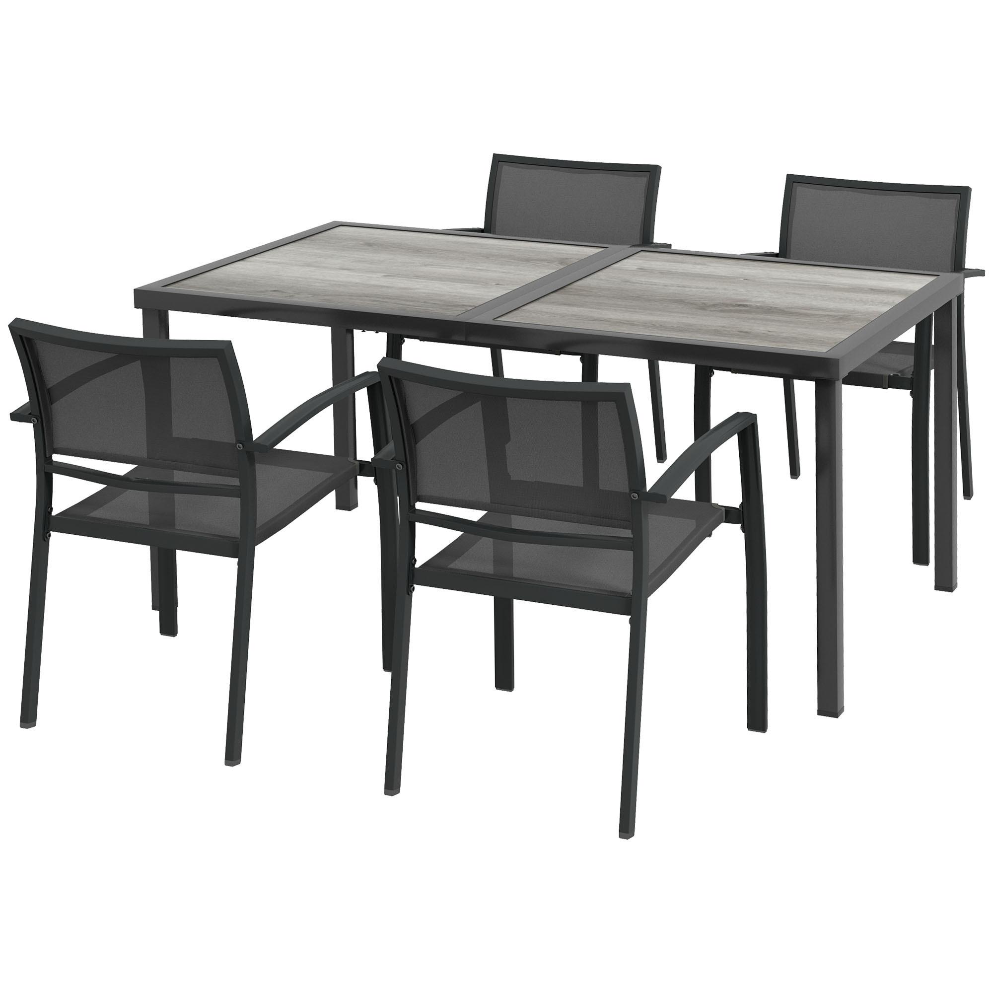 SITZGRUPPE Gartenmöbel-Set, 1 Esstisch, 4 stapelbaren Stühlen, Textil, Dunkelgrau - Grau, Textil/Metall - Outsunny