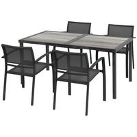 SITZGRUPPE Gartenmöbel-Set, 1 Esstisch, 4 stapelbaren Stühlen, Textil, Dunkelgrau - Grau, Textil/Metall - Outsunny