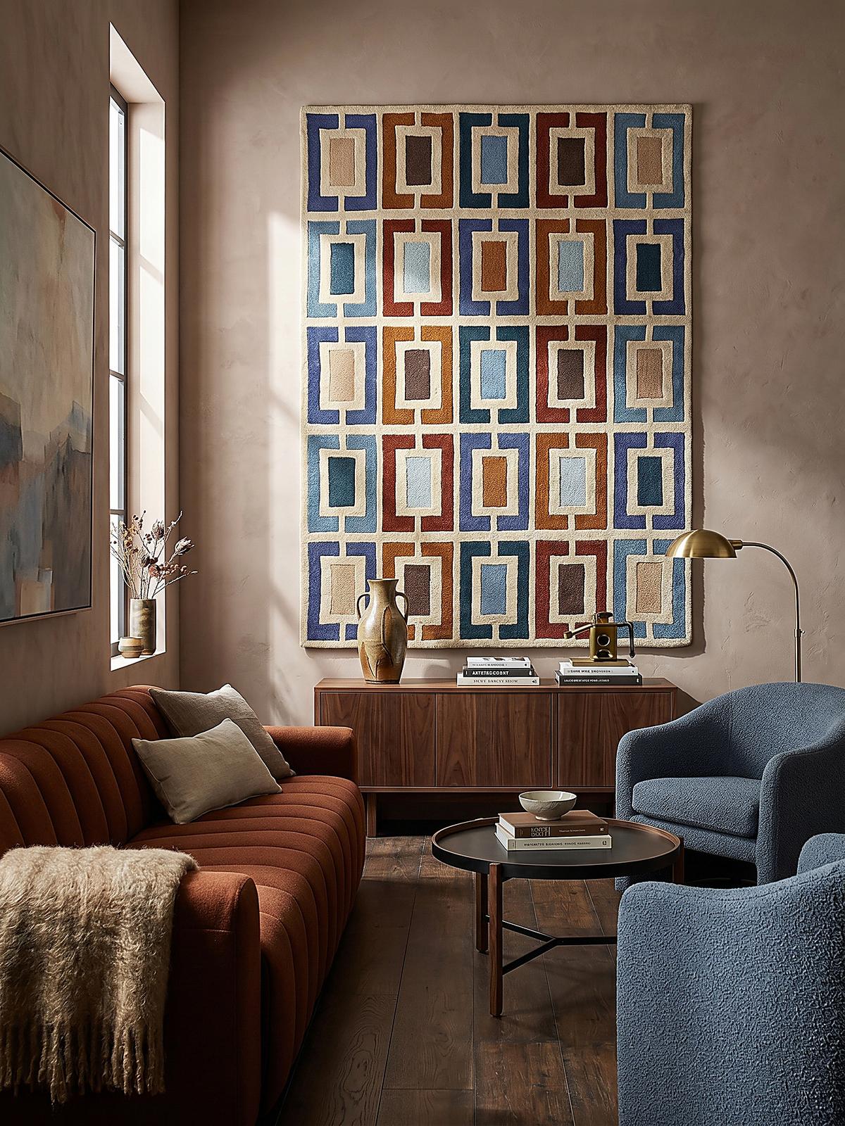 WOLLTEPPICH DERWENT, geometrisch, Blau-Bunt, 200 x 290 cm - Multicolor, Textil (290/200cm) - KADIMA DESIGN