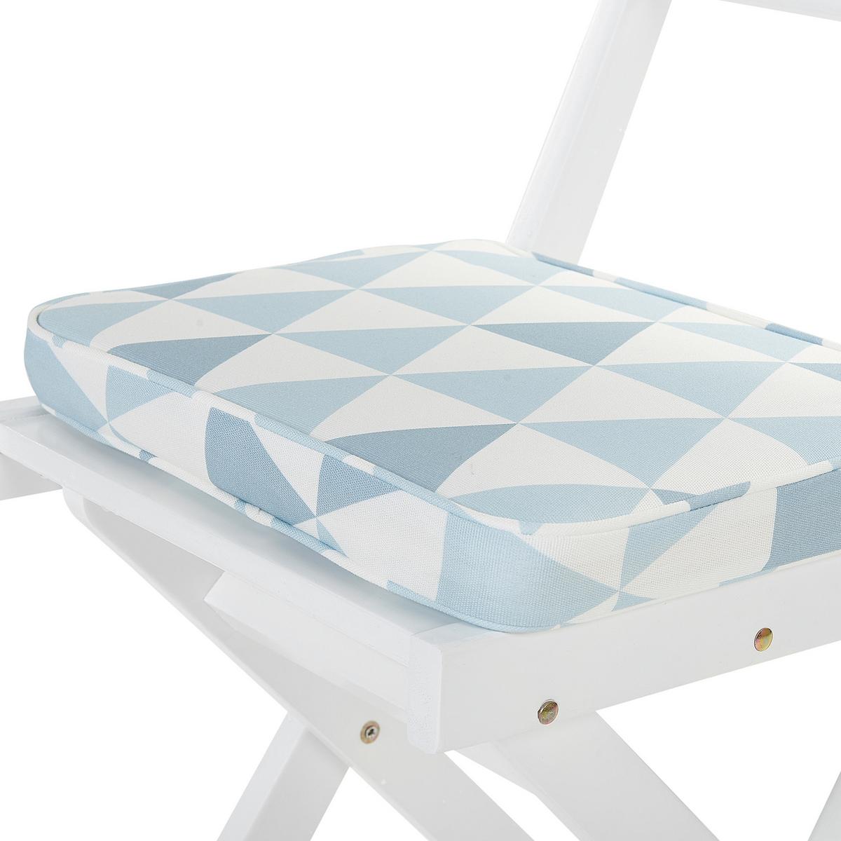 BALKONSET 2-Sitzer Akazienholz weiß Auflagen Dreiecke blau / weiß Fiji - Blau/Weiß, Holz/Textil - Beliani