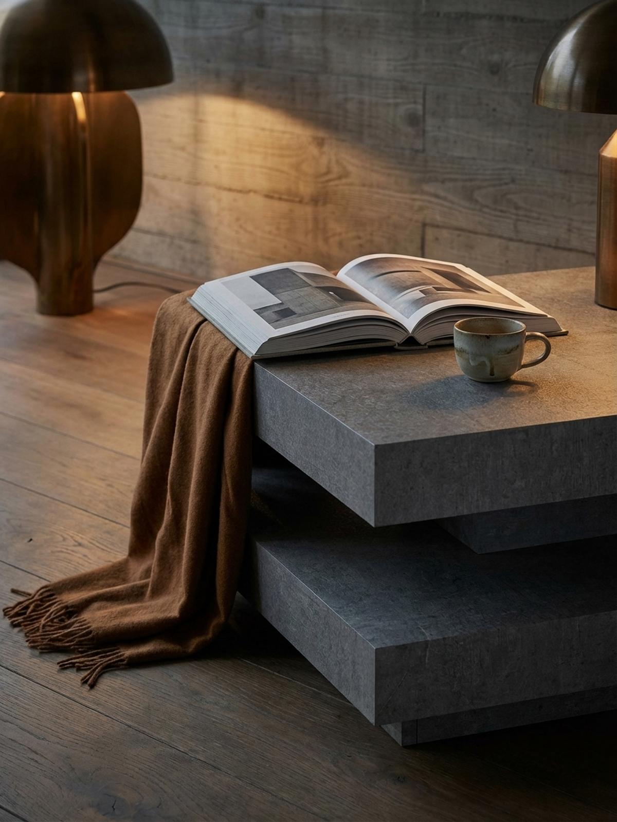 COUCHTISCH in Stein-Optik mit Stauraum, Modernes Design, Quadratisch, Grau 60x60x34 cm - Grau, Holzwerkstoff (60/60/34cm) - KADIMA DESIGN
