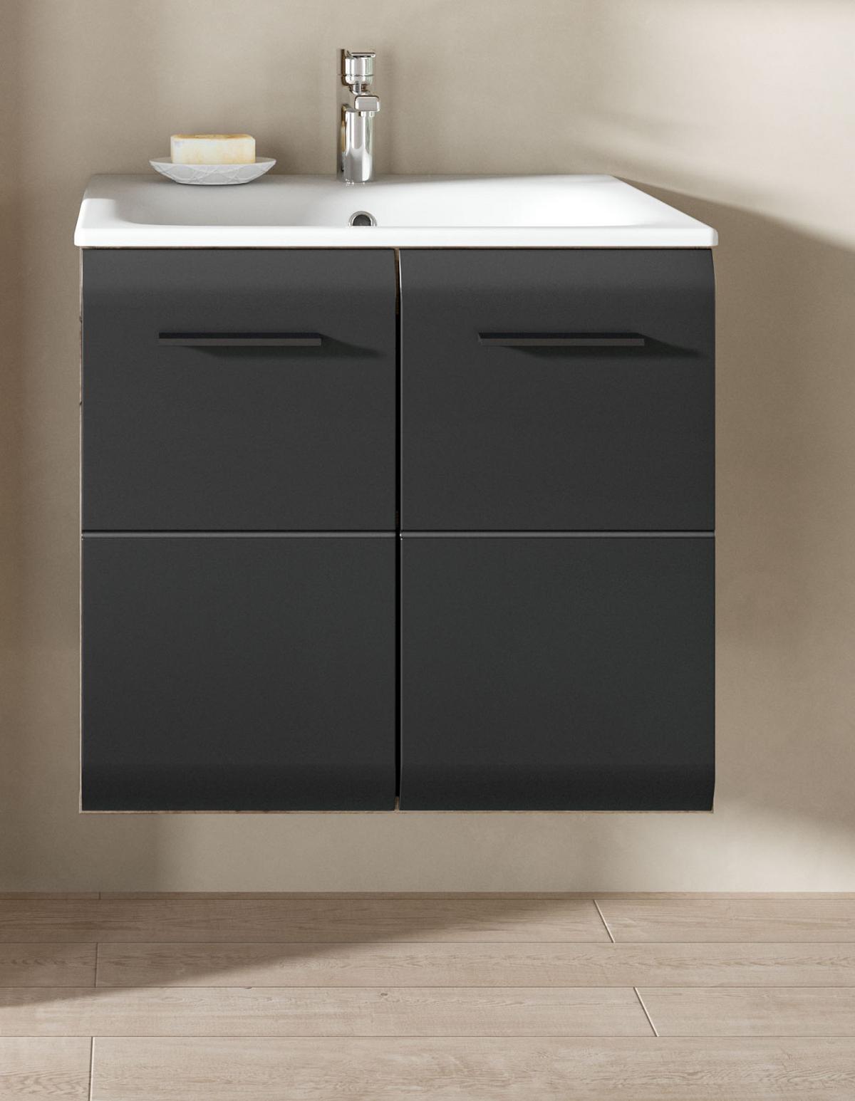 WASCHTISCH schwarz matt, Eiche Nox, Waschtischunterschrank hängend 60 cm mit Waschbecken - Eichefarben/Schwarz, Keramik/Holzwerkstoff (60/55/46cm) - Inn.Furn