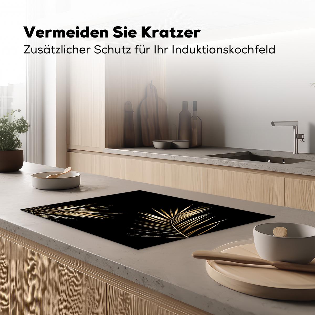 HERDABDECKPLATTE Blätter - Pflanzen - Gold - Schwarz - Luxus Herdabdeckung Induktionsfeld 70x52 cm - Goldfarben, Kunststoff (70/52/0.2cm) - MuchoWow