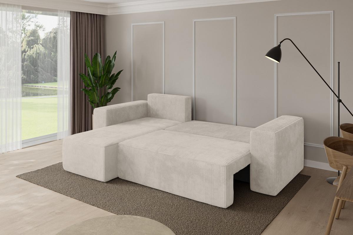ECKSOFA mit Schlaffunktion Ottomane Links SENO-L 249x139x85 Creme Cord - Ecru/Creme, Holzwerkstoff/Kunststoff (249/139cm) - ALTDECOR