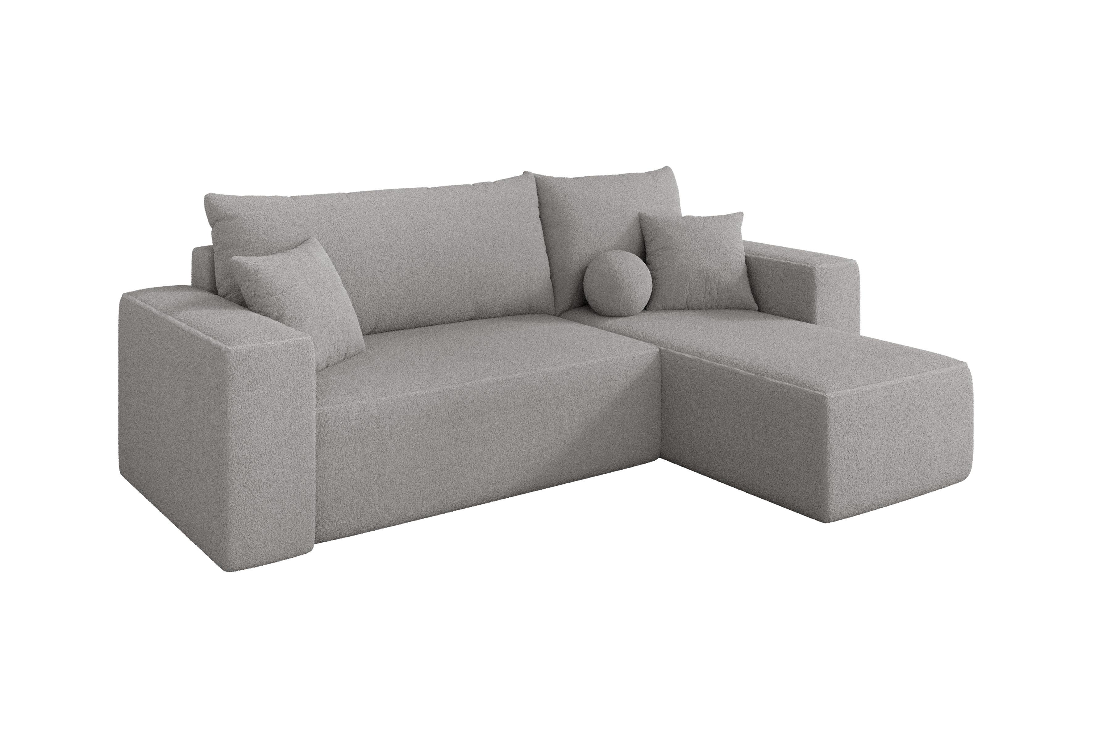 ECKSOFA mit Schlaffunktion Ottomane Rechts SENO-L 249x139x85 Hellgrau Bouclé - Silberfarben/Hellgrau, Holzwerkstoff/Kunststoff (249/139cm) - ALTDECOR