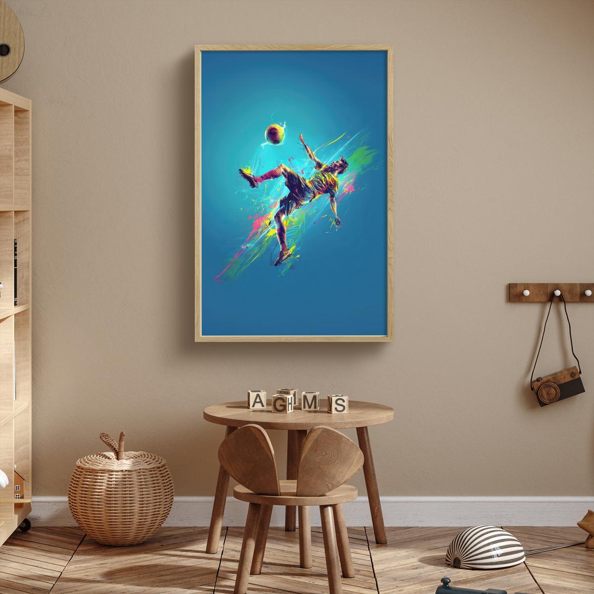 WANDLEUCHTE MIT AKKU Fußballer - Farbspritzer - Farbenfroh - Ball 60x90 cm - Blau, Holzwerkstoff (60/90/8cm) - OnlyWow