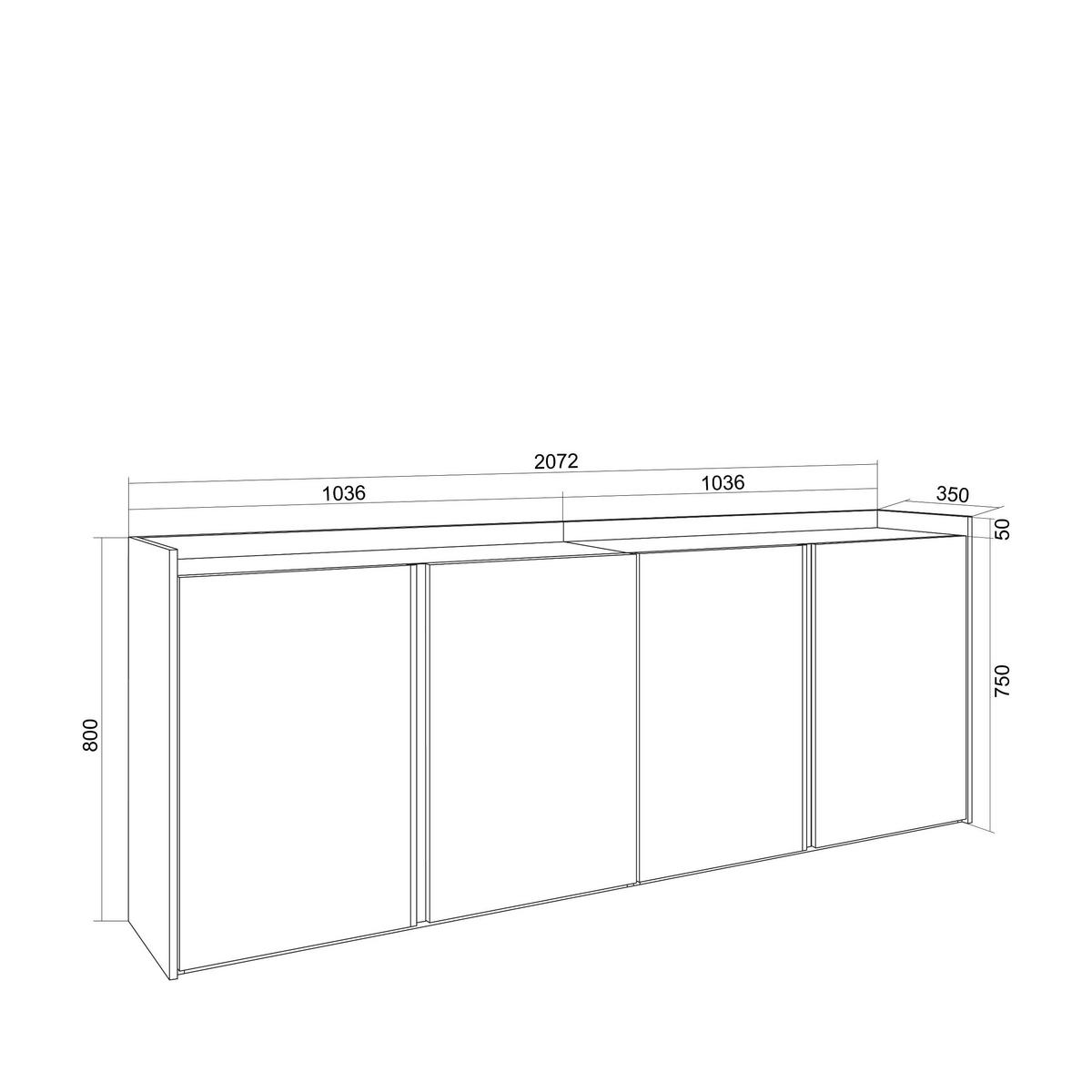 SIDEBOARD, Dunkler Eiche und Schwarz, 207/35/80cm, mit Led - Dunkelbraun, Holzwerkstoff (207/80/35cm) - Skraut Home