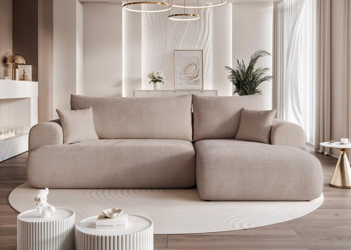 ECKSOFA BLOOM Rechts mit Schlaffunktion und Bettkasten Grau - Grau, Kunststoff/Textil (263/150cm) - Idohome
