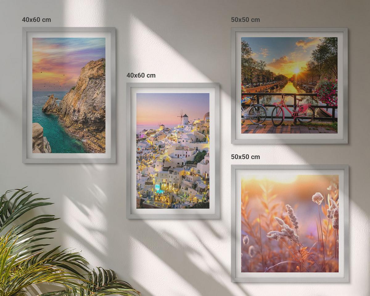 BILDER SET 4er Set - 50x50 cm & 40x60 cm Silberner Rahmen - Sonnenuntergänge am Meer - Silberfarben, Kunststoff (50/50cm) - TULUP