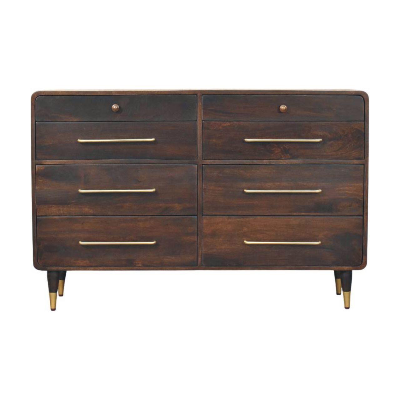 KOMMODE mit edlem Samtbezug in Mokka-Finish, 6 Schubladen, dunkelbraun. - Dunkelbraun, Holz (130/85/35cm) - Artisan Furniture