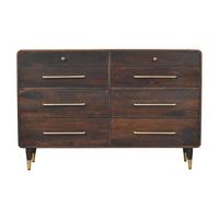 KOMMODE mit edlem Samtbezug in Mokka-Finish, 6 Schubladen, dunkelbraun. - Dunkelbraun, Holz (130/85/35cm) - Artisan Furniture