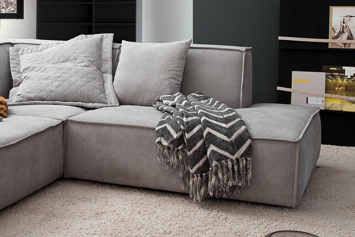 ECKSOFA SAMU Silber Webstoff - Silberfarben/Schwarz, Textil (226/224cm) - KAWOLA