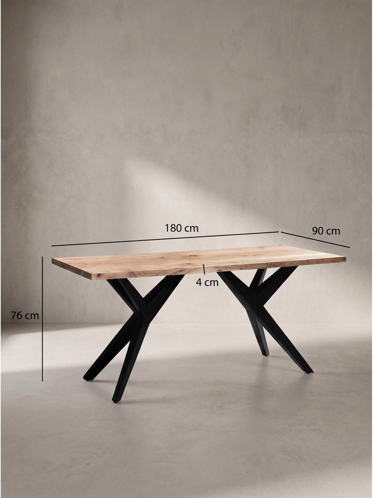 SCHREIBTISCH BLAVET, Akazie Massivholz, Akazie-Schwarz, 180 x 90 x 76 cm - Schwarz/Akaziefarben, Holz/Metall (90/180/76cm) - KADIMA DESIGN