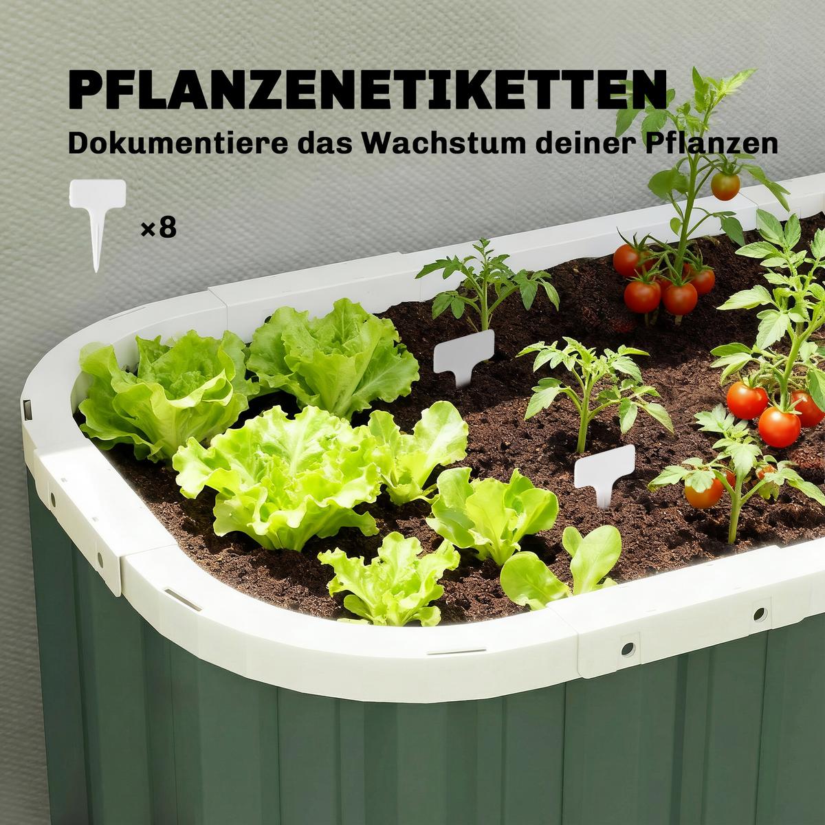 HOCHBEET mit Schutzkanten & offenem Boden Grün - Hellgrün, Metall (53/61/136cm) - Outsunny