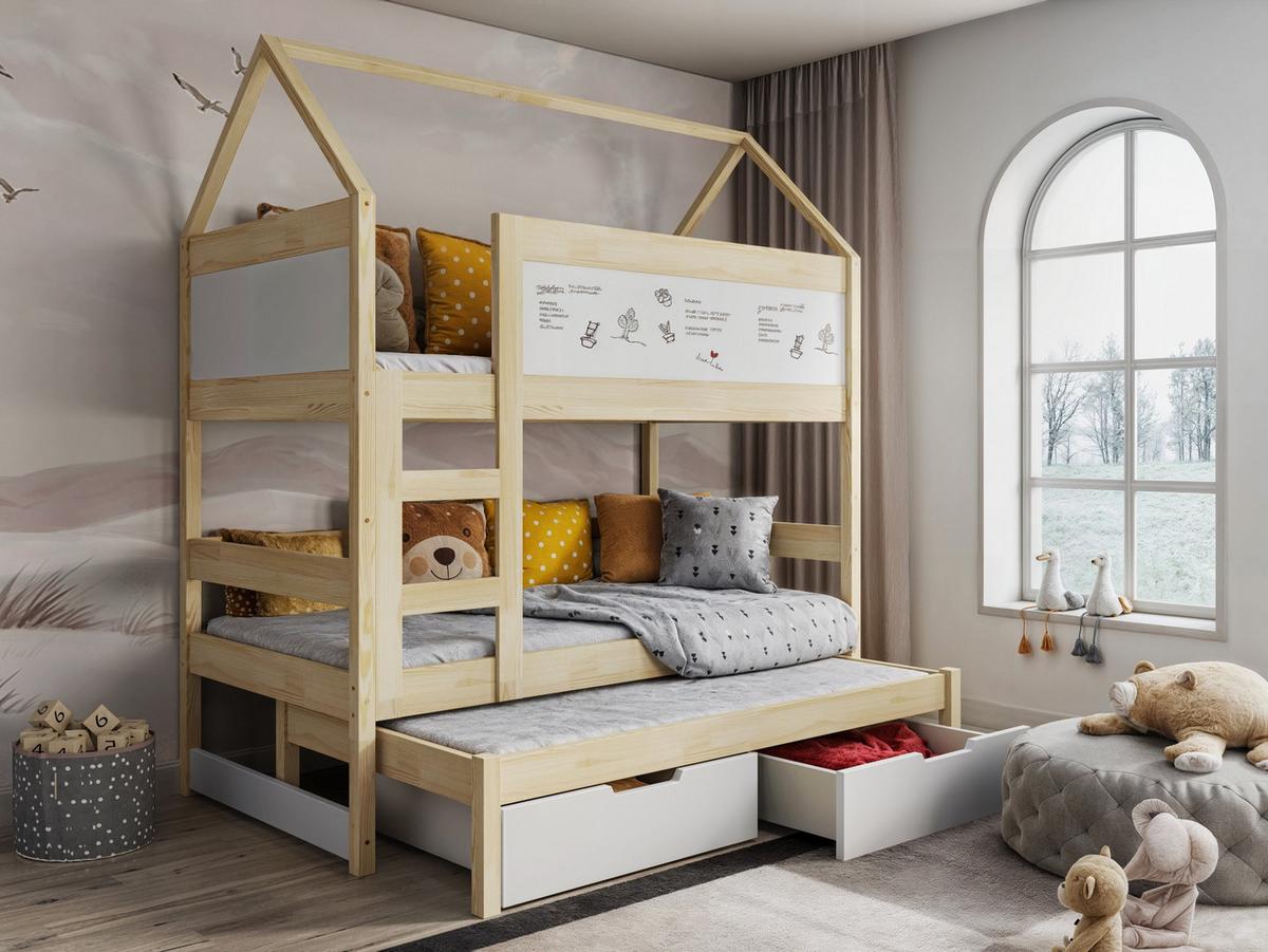 ETAGENBETT TAMI mit Bettkasten 80x160 cm Kieferfarben - Weiß/Kieferfarben, Holz (80/160cm) - MASSENO