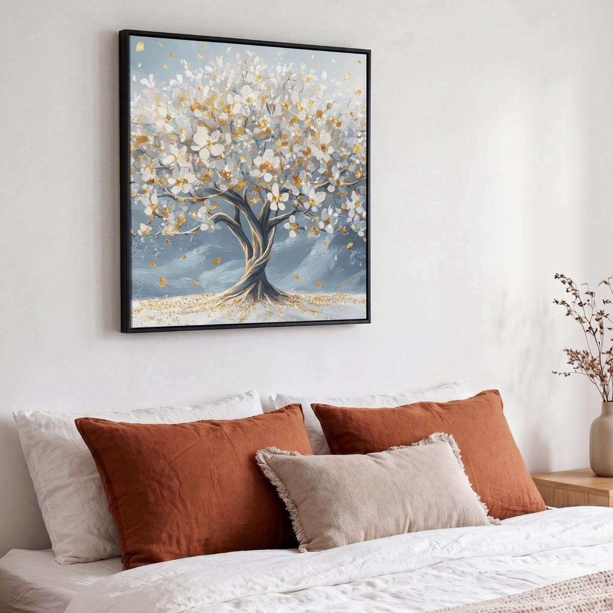 LEINWAND Bilder mit Rahmen - Baum - Winter - Baum des Lebens - Modern - Gold - 50x50 - Goldfarben, Textil (50/50cm) - MuchoWow