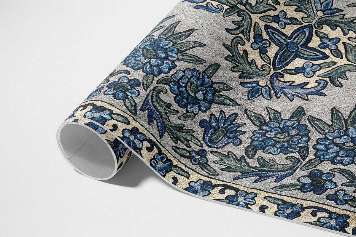 TEPPICH 80x120 cm Nepal Pflanzendekor - Hellblau, Kunststoff (80/120cm) - Wallfluent