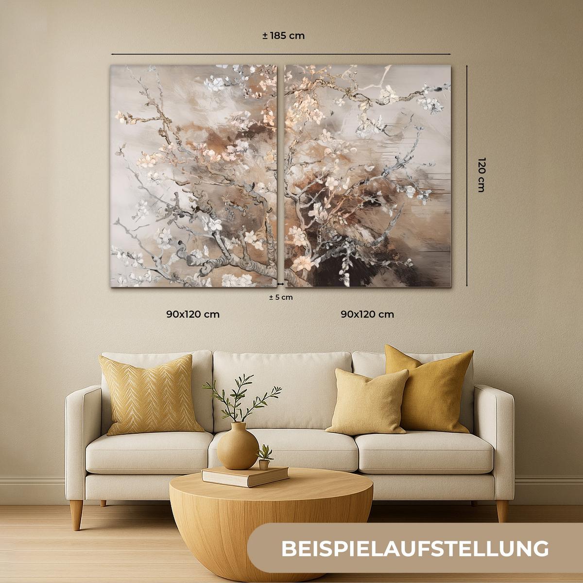 LEINWANDBILD 2er Set Mandelblüte - Abstrakt - Beige 120x80 cm - Beige, Textil (120/80cm) - MuchoWow