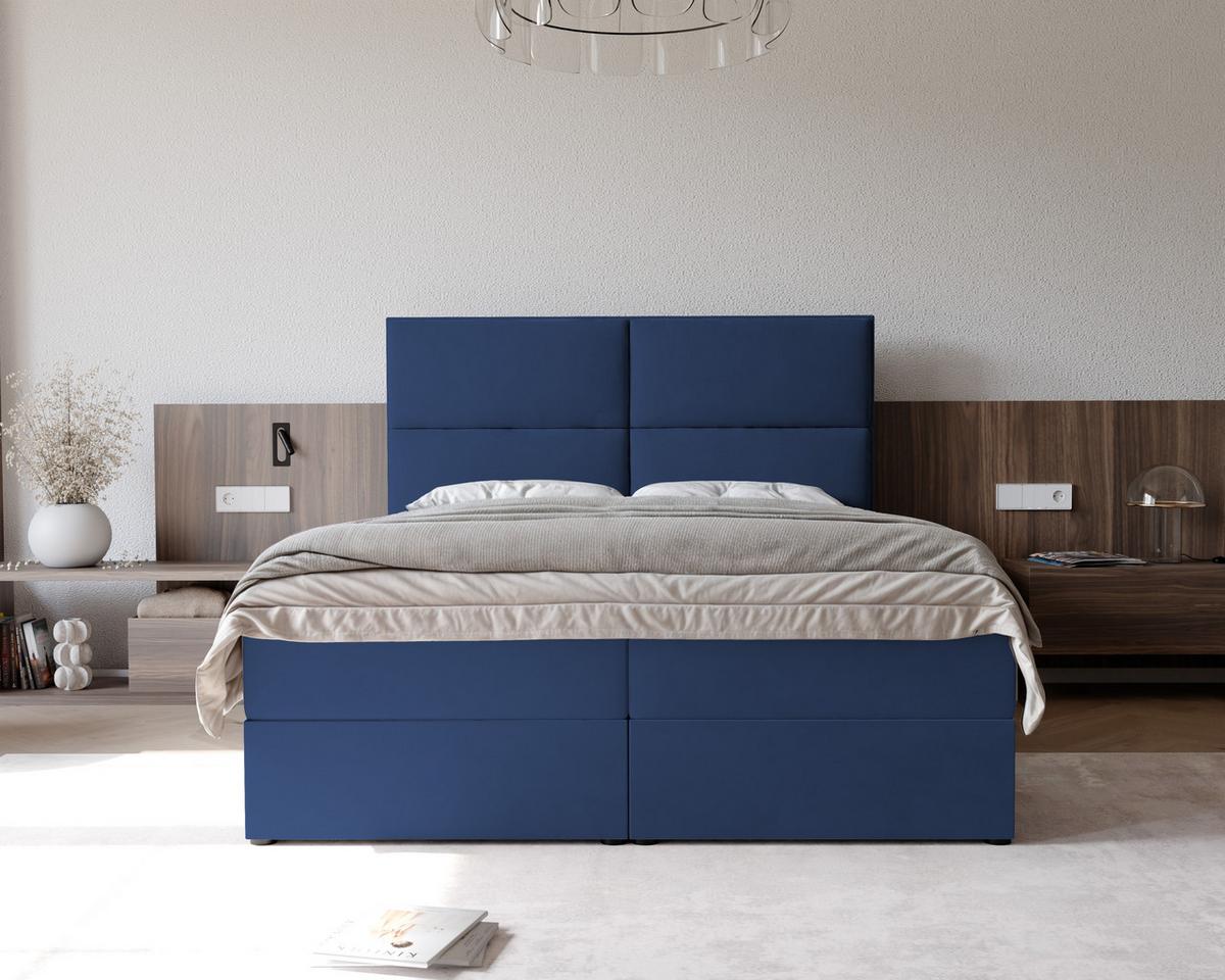 BOXBETT ORFEO 200/200 cm mit Matratze und Topper, Marineblau - Dunkelblau, Textil (200/200cm) - Idohome