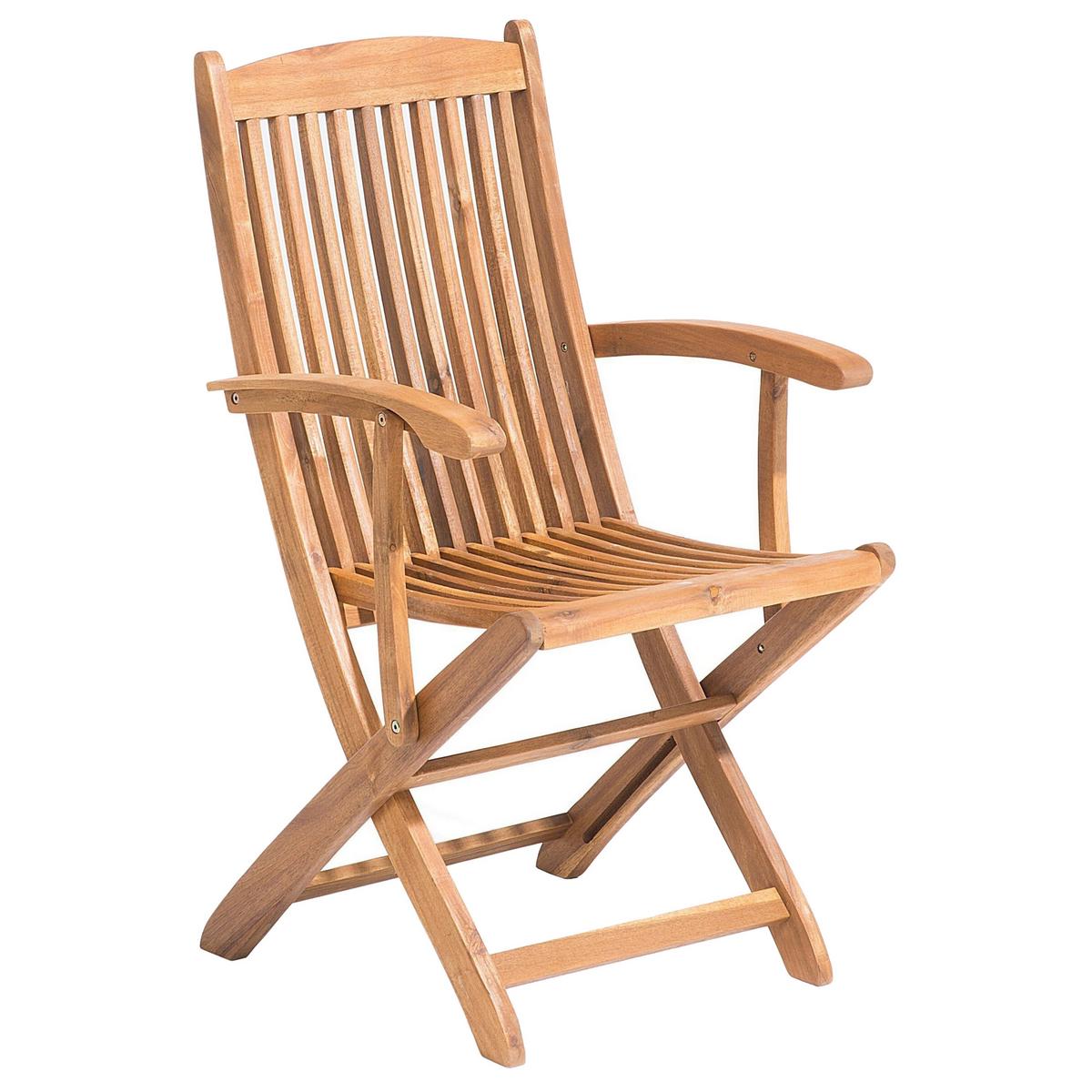 GARTENSTUHL 2er-Set Akazienholz hellbraun Auflagen cremeweiß Maui - Hellbraun/Creme, Holz (42/93/48cm) - Beliani