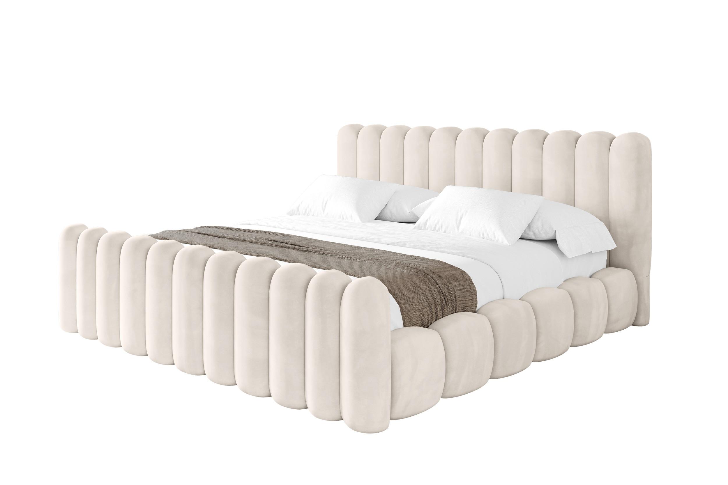 POLSTERBETT mit Bettkasten, Fußteil und Lattenrost, Bett mit Matratze H3/H4 - SENA-Z 200x200 Beige - Beige, Holzwerkstoff/Textil (200/200cm) - ALTDECOR