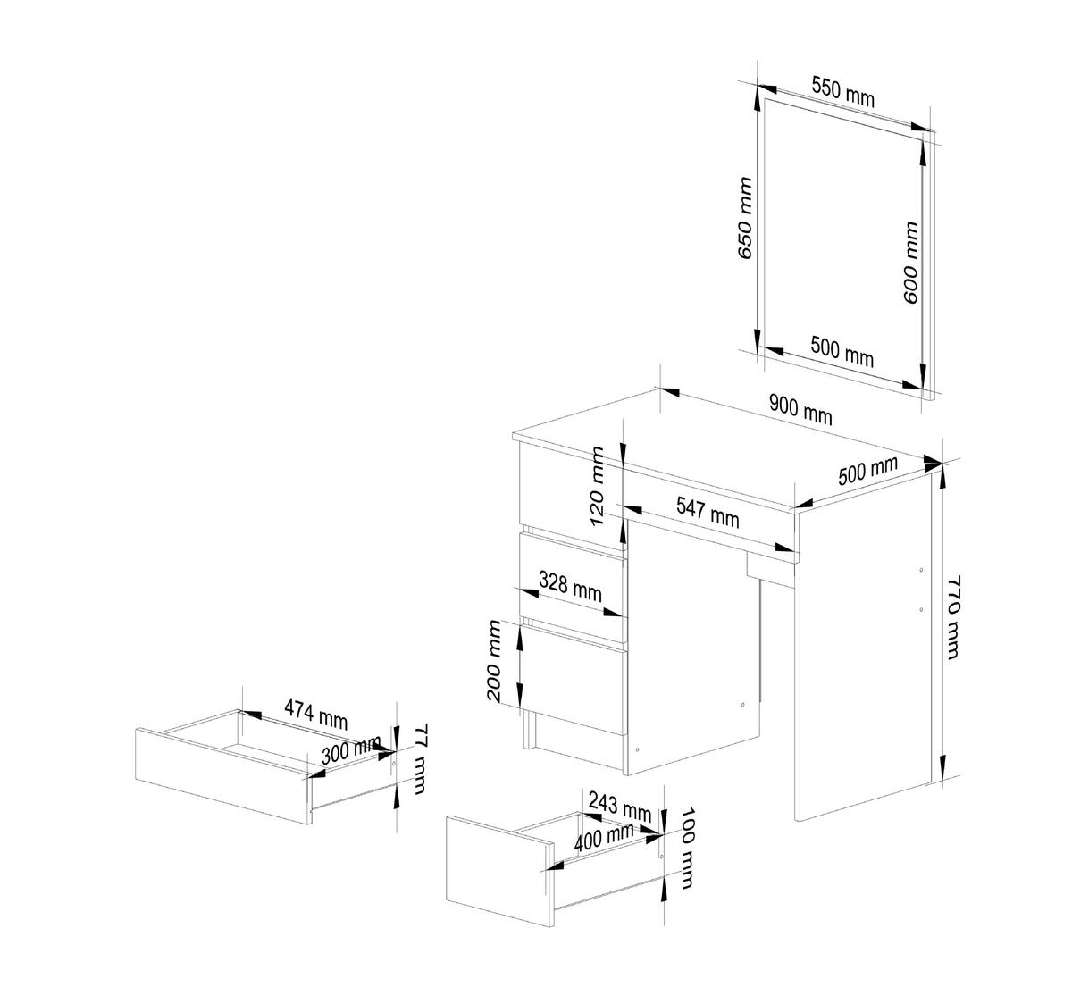 SCHMINKTISCH mit Spiegel - Weiß, Holzwerkstoff (90/142/50cm) - RAUMHIRSCH FURNITURE
