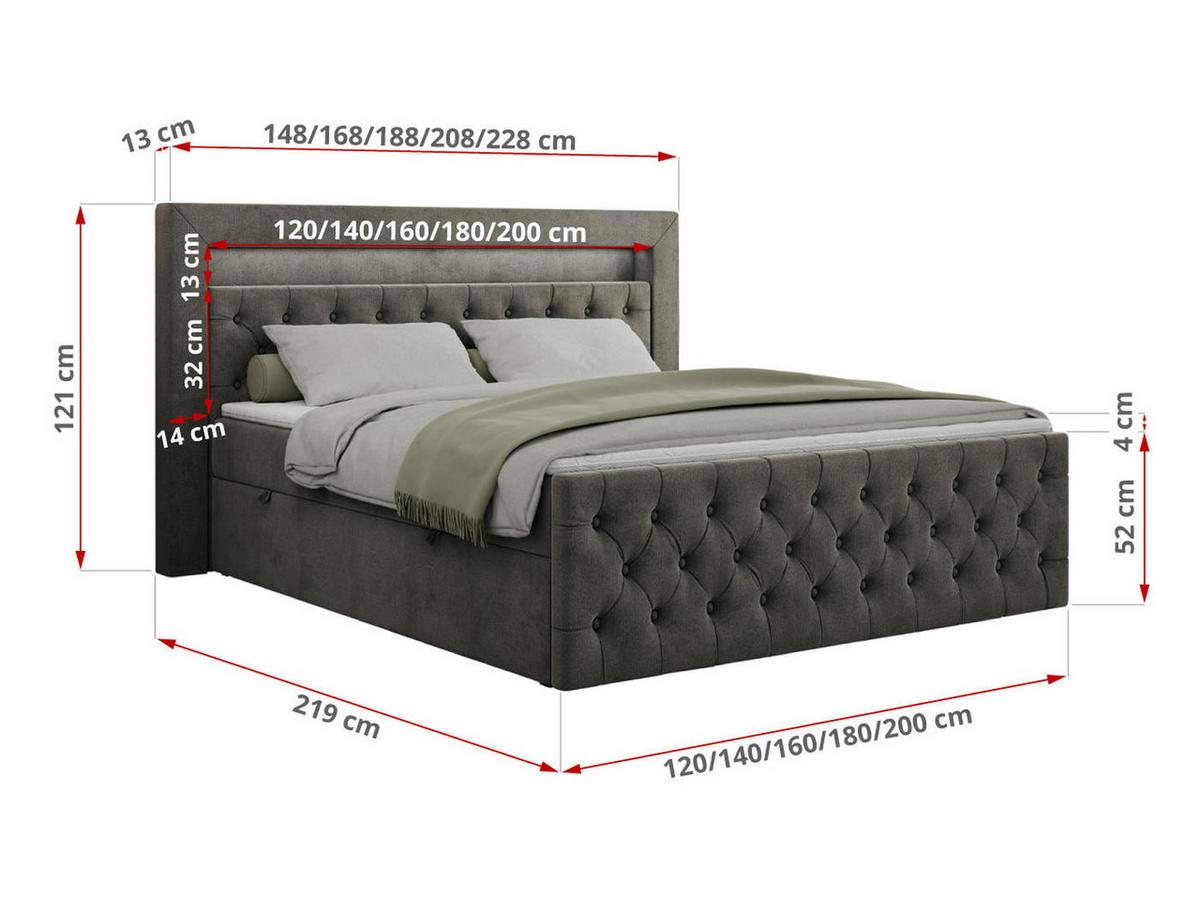 BOXBETT GOLD-9 LED 200/200 Dunkelgrau Velvet - H4 - Dunkelgrau, Holz/Textil (200/200cm) - MKS