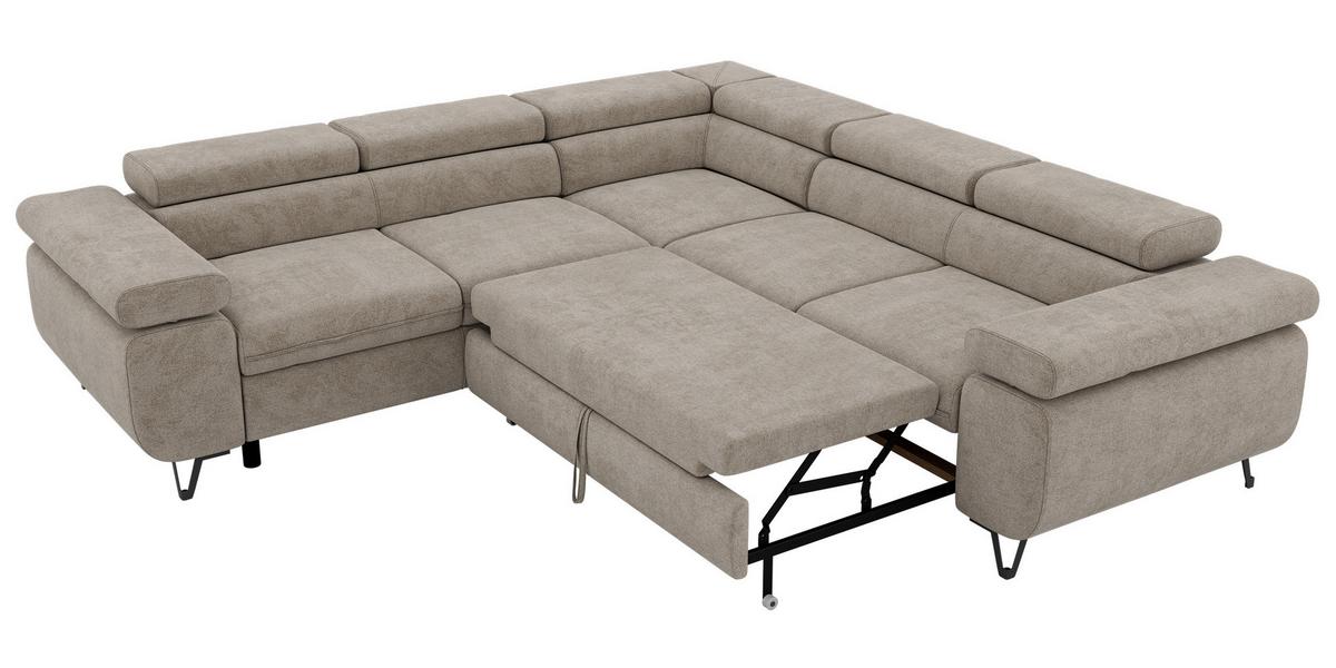 ECKSOFA QUADRO L - Greige Stukture - Links Seite - Greige/Schwarz, Textil/Metall (269/269cm) - MKS